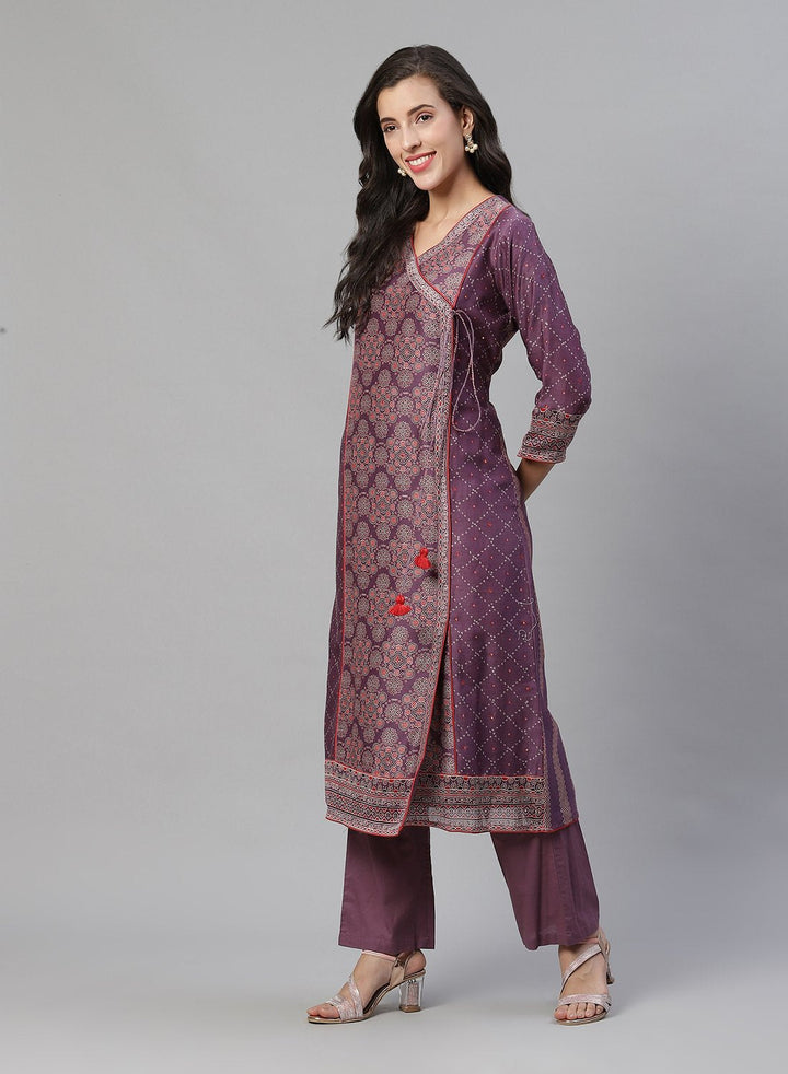 Printed Cotton Angrakha Kurti With Pant
