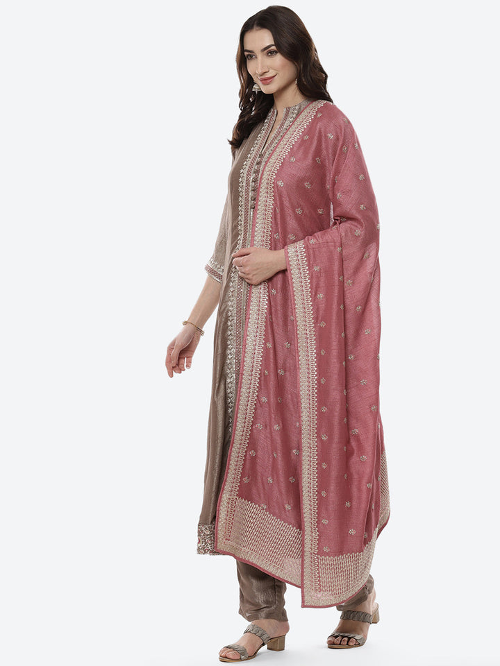 Embroidered Zari Dupion Stitched Salwar Kameez With Embroidered Chanderi Dupatta