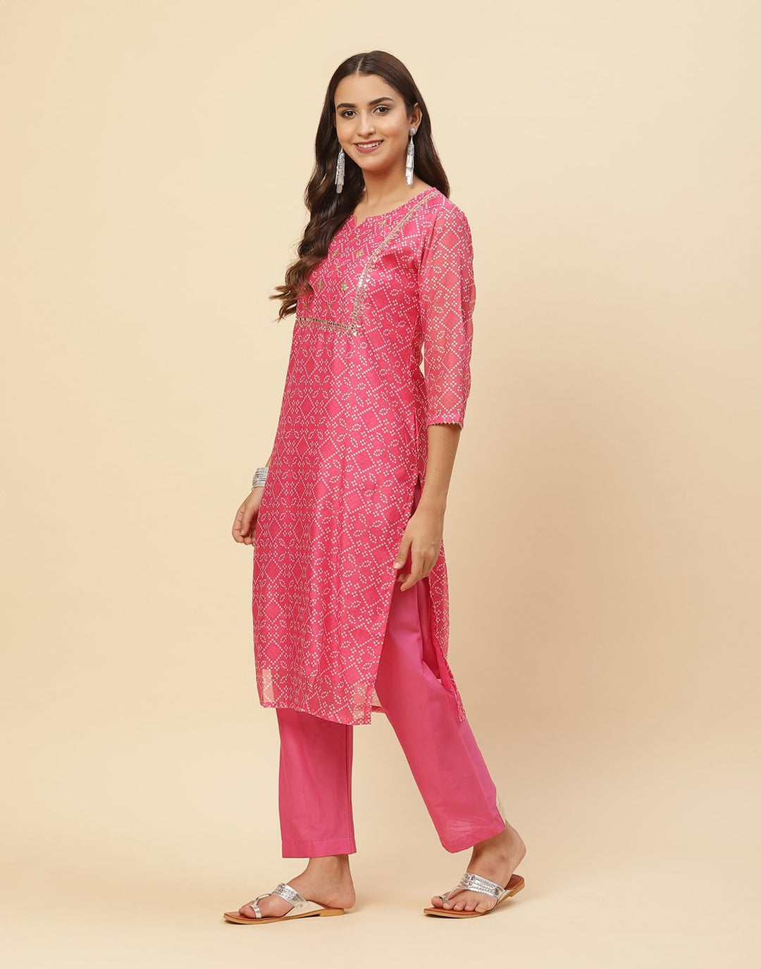 Embroidered Gota Work Chanderi Kurti With Pant
