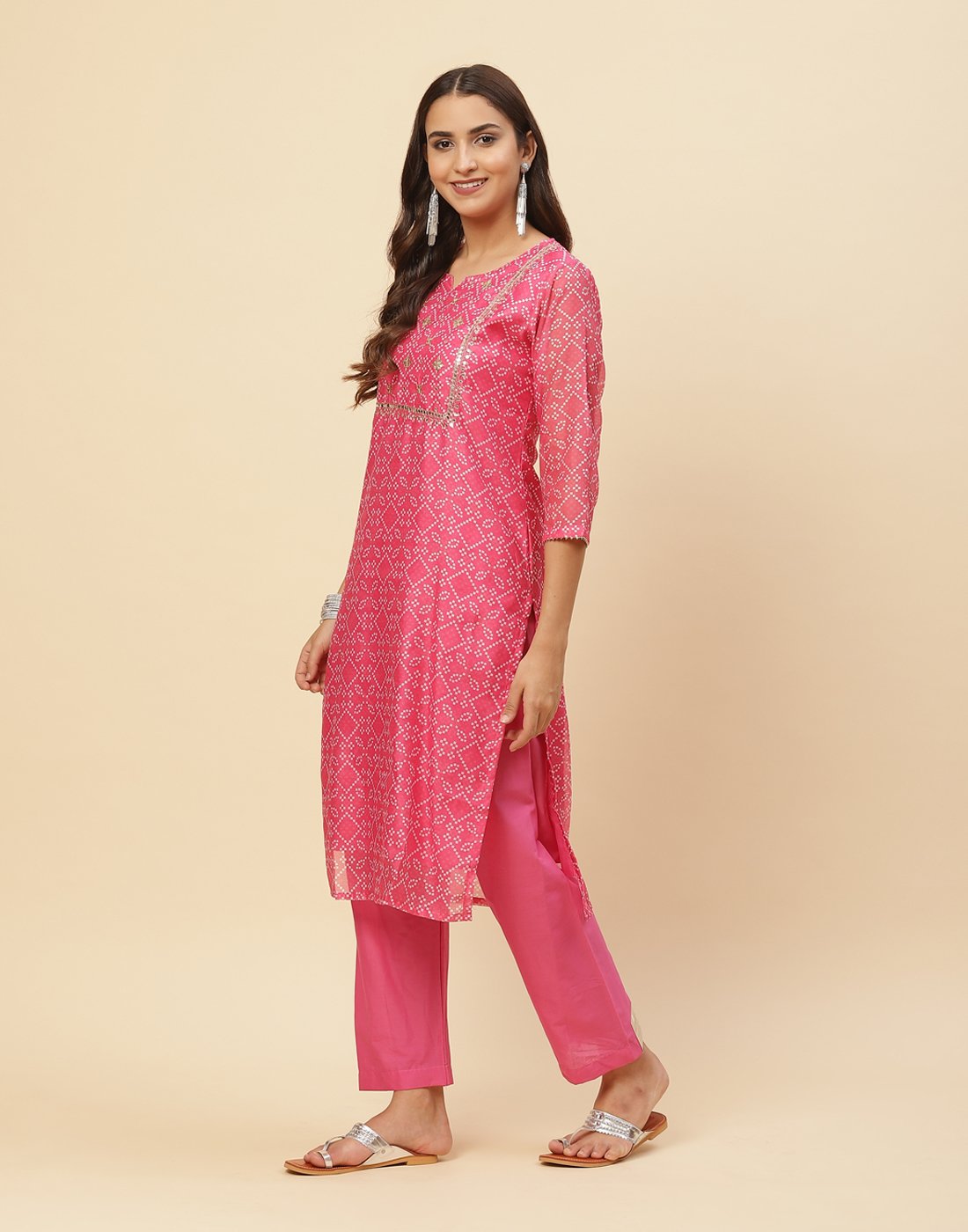 Embroidered Gota Work Chanderi Kurti With Pant