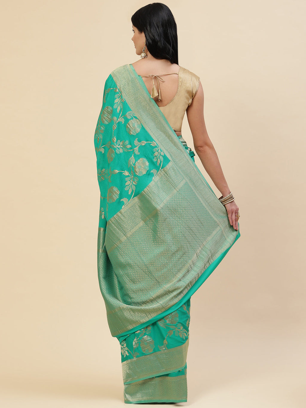 Floral Zari Jaal Crepe Plain Saree