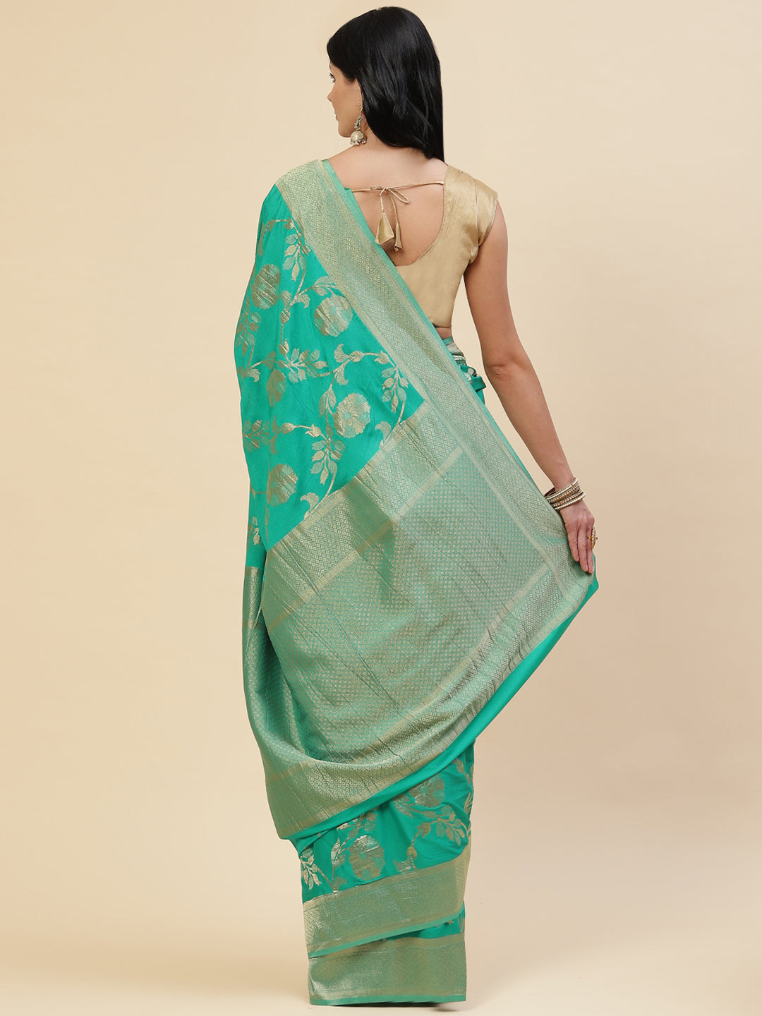 Floral Zari Jaal Crepe Plain Saree