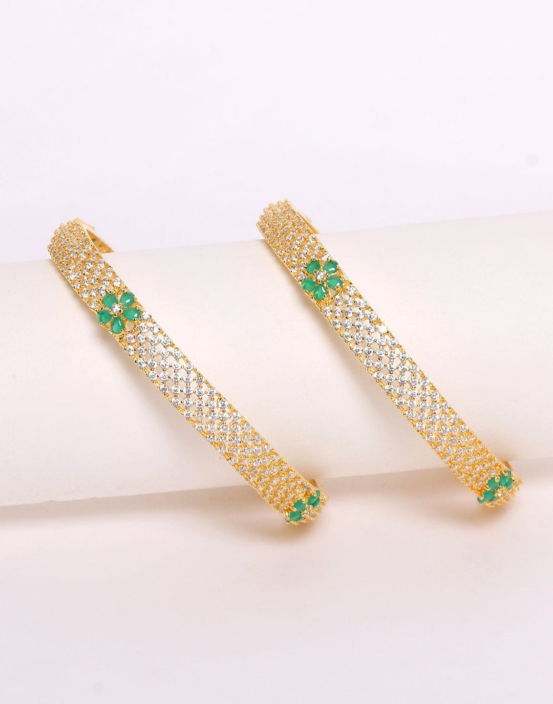Elegant Gold Toned White with Coloured Stone Bangle Set