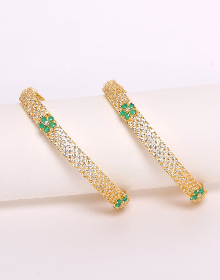 Elegant Gold Toned White with Coloured Stone Bangle Set