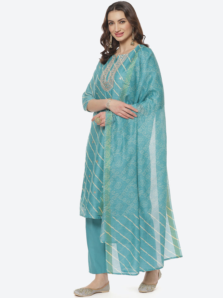 Embroidered Cotton Salwar Kameez Stitched Suit With Chanderi Dupatta