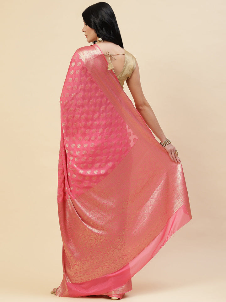Zari Border Booti Chiffon Plain Saree