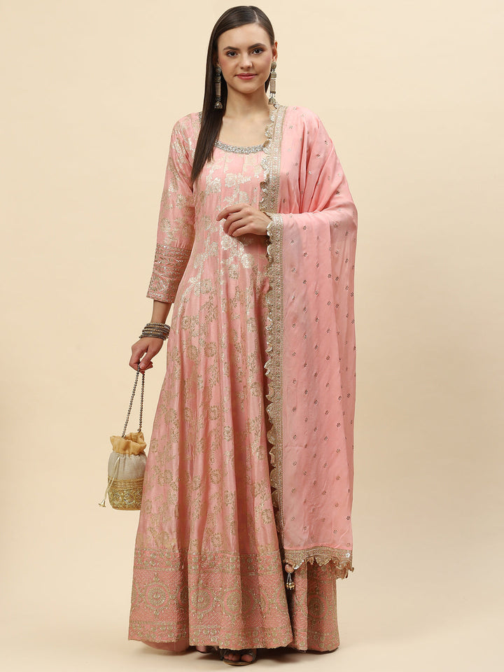 Brocade Embroidered Banarasi Handloom Kurta With Churidar &amp; Dupatta