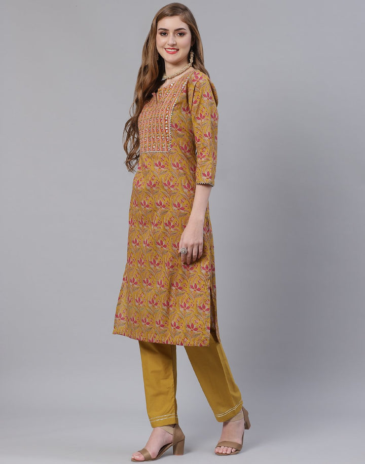 Printed Cotton Gota Trim Kurti Pant Set