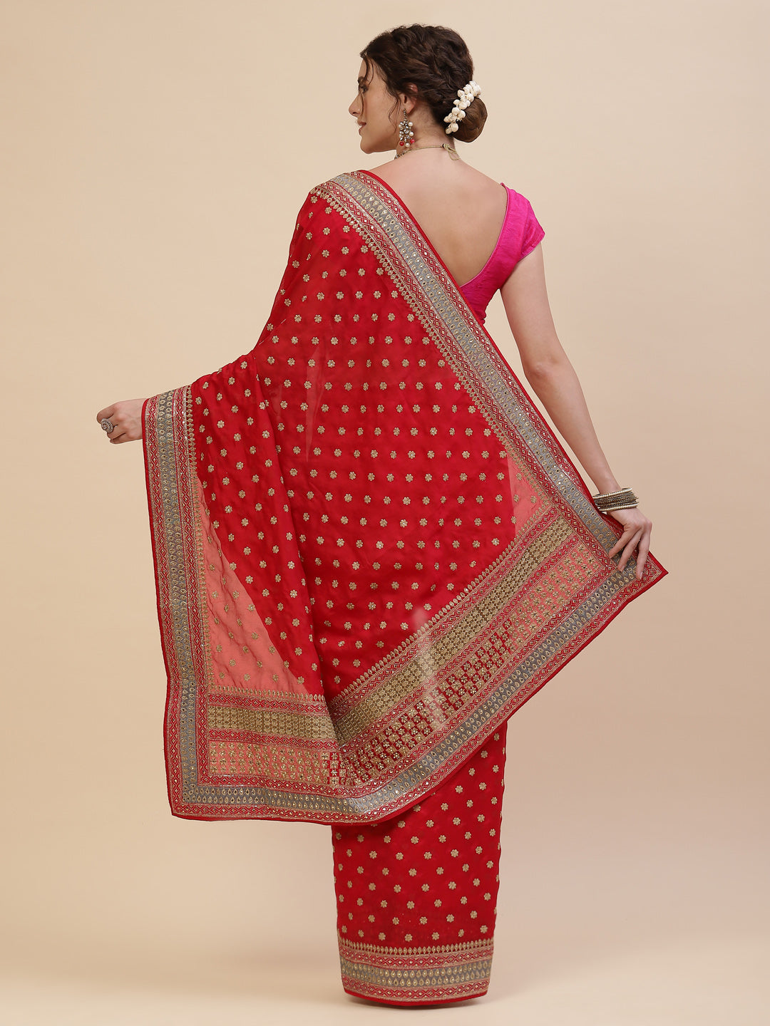 Resham Border Art Georgette Embroidered Saree