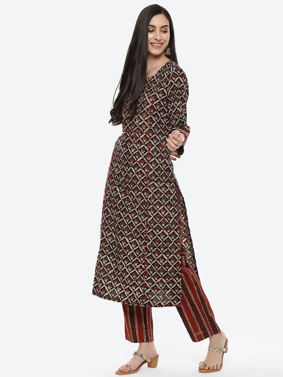 Printed Gota Work Cotton Kurti With Pant