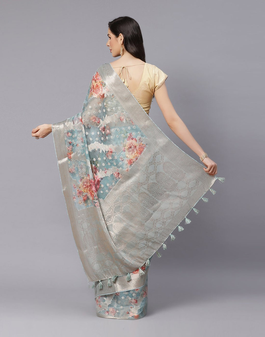 Digital Floral Printed Organza Saree