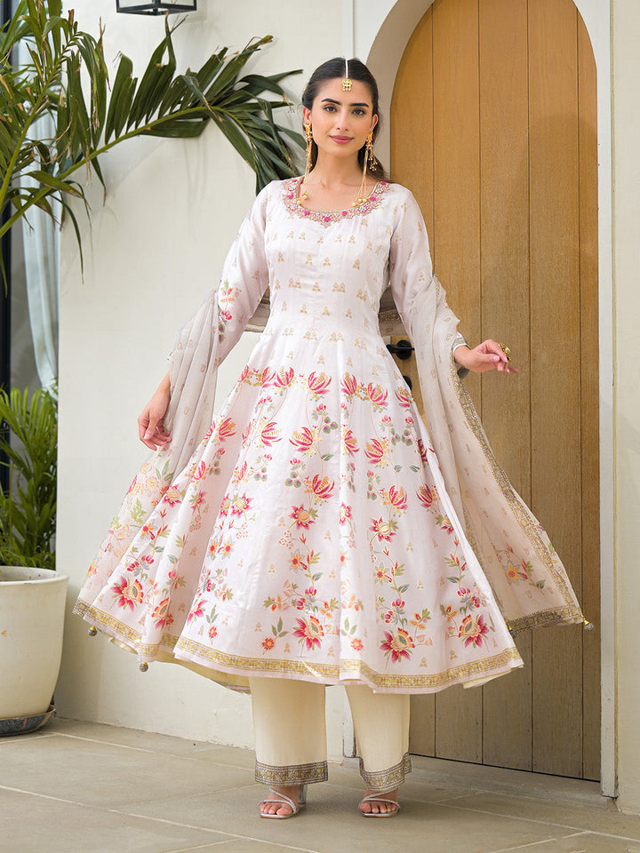 Embroidered Art Silk Kurta With Pant &amp; Dupatta