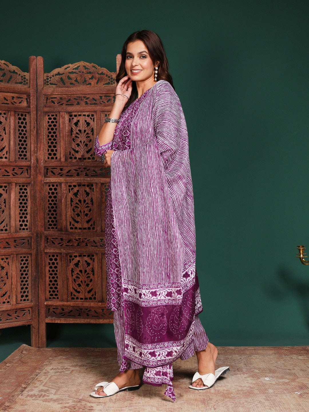 Printed Cotton Blend Kurta With Pant &amp; Dupatta