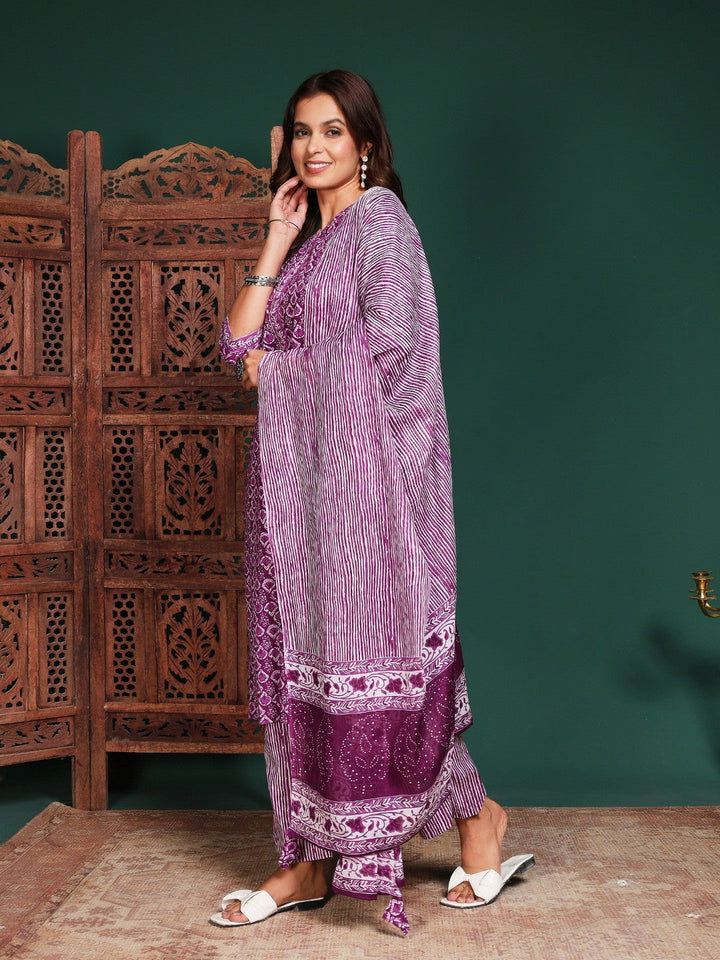 Printed Cotton Blend Kurta With Pant &amp; Dupatta