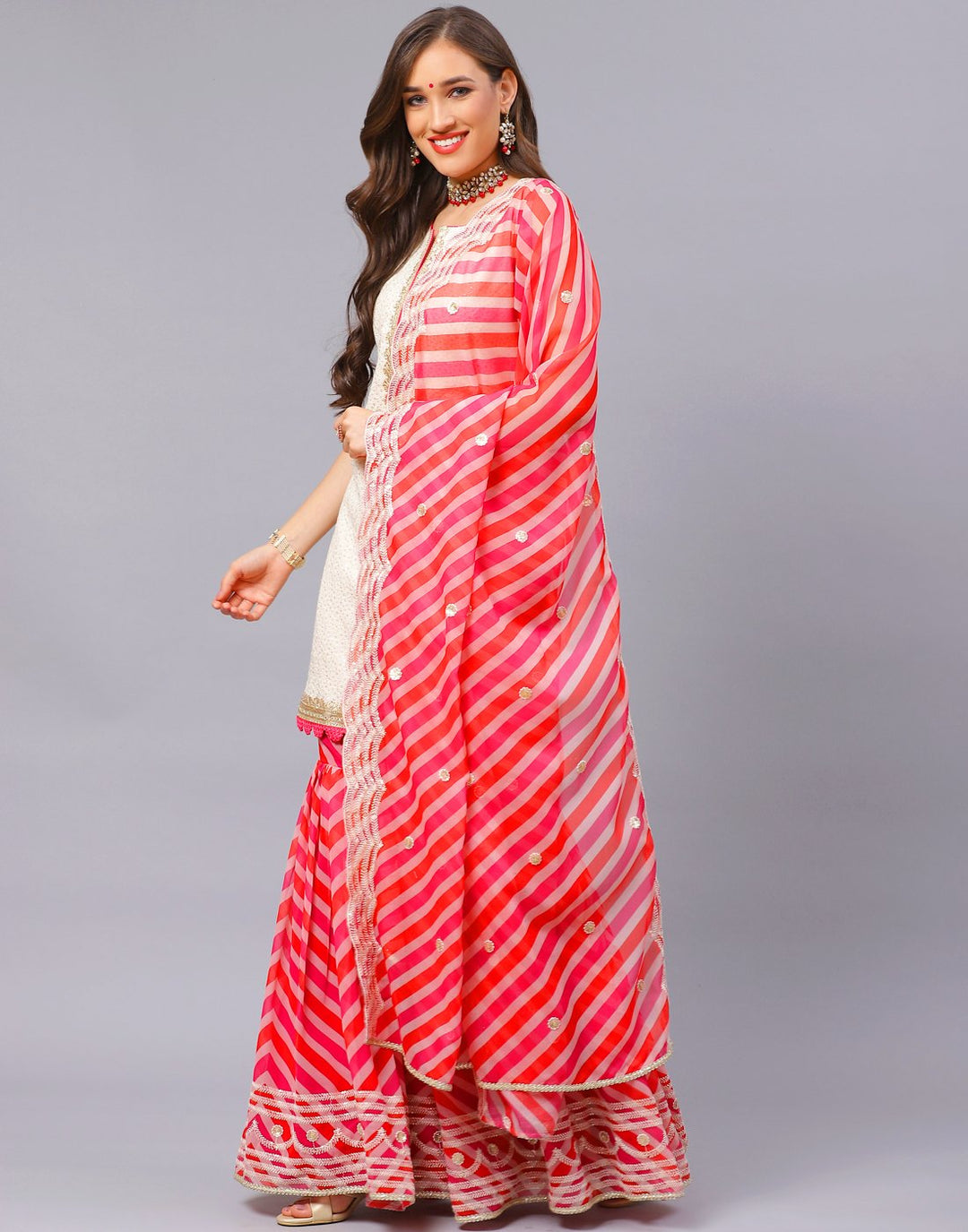 Cream Pink Salwar Kameez Stitched Suit