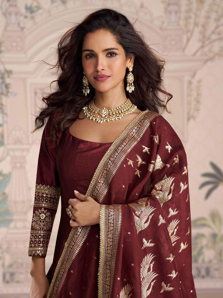 Embroidered Art Silk Kurta With Pant &amp; Dupatta