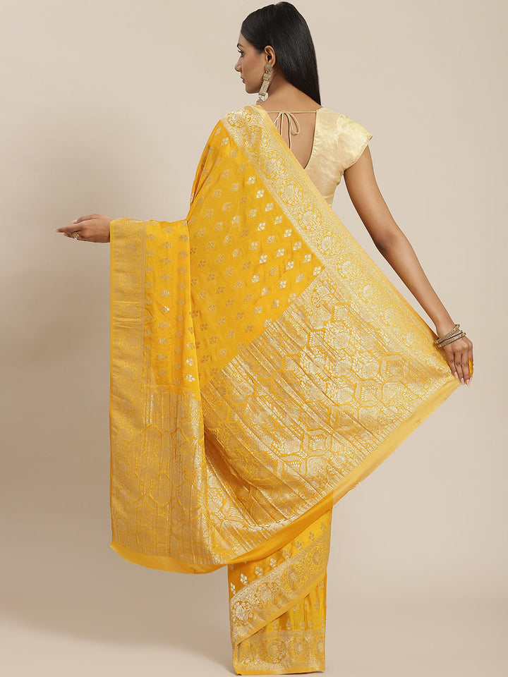 Zari Border Booti Crepe Woven Saree