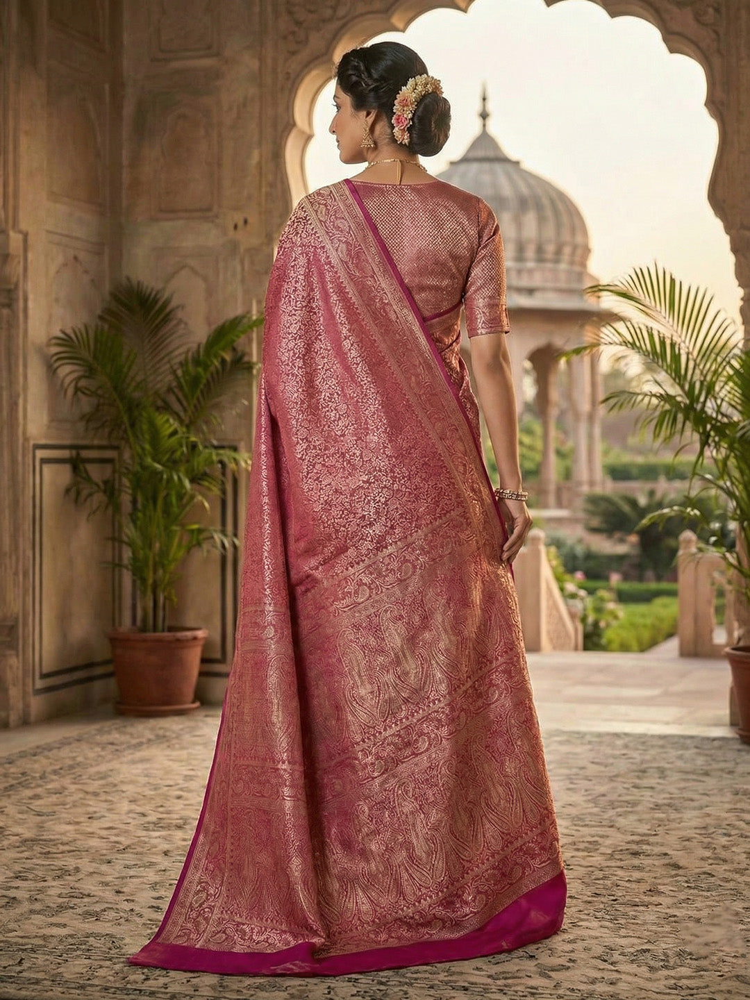Magenta Woven Design Satan Resham Banarasi Saree