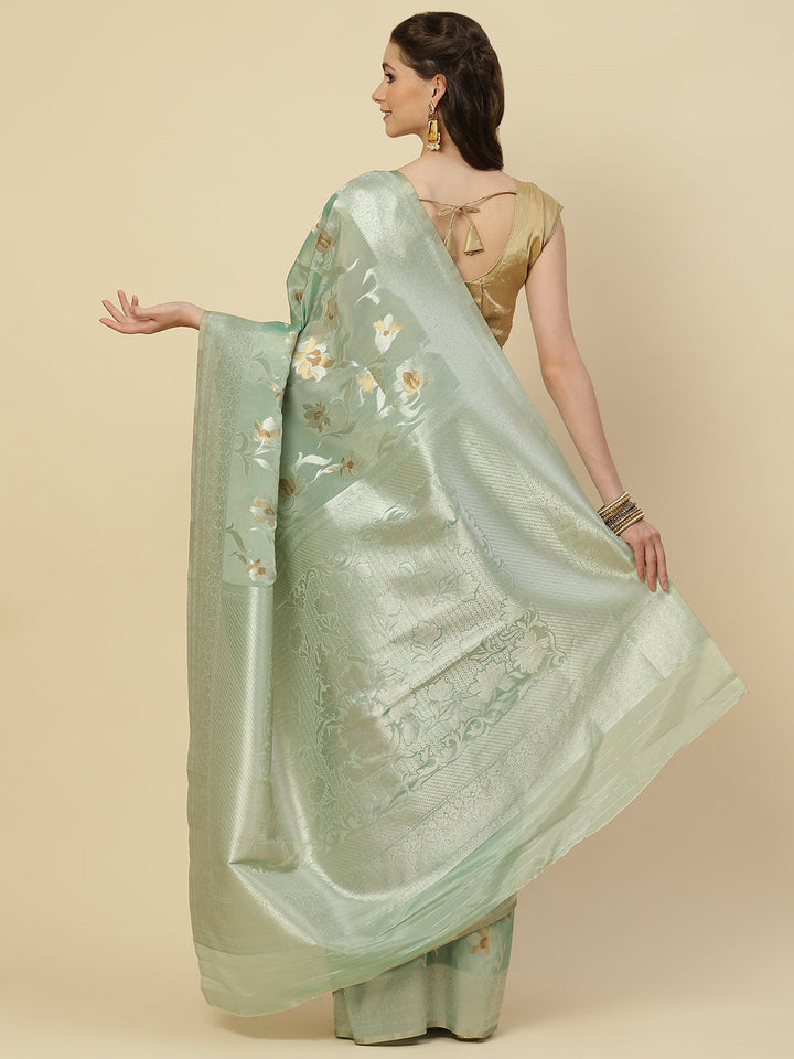 Floral Zari Jaal Organza Woven Saree