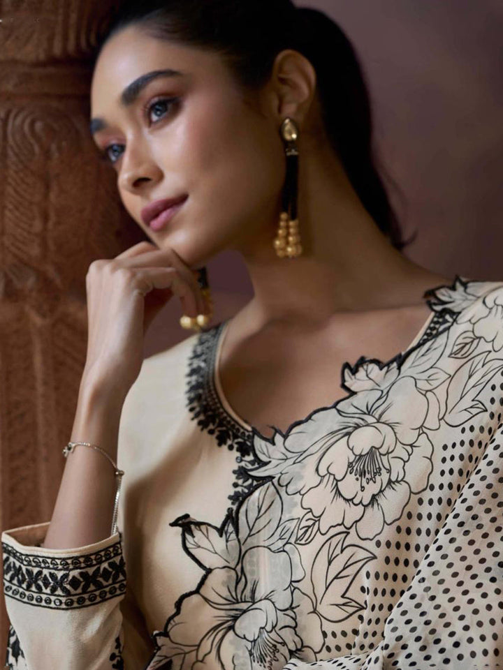 Embroidered Chinon Suit With Pant &amp; Dupatta