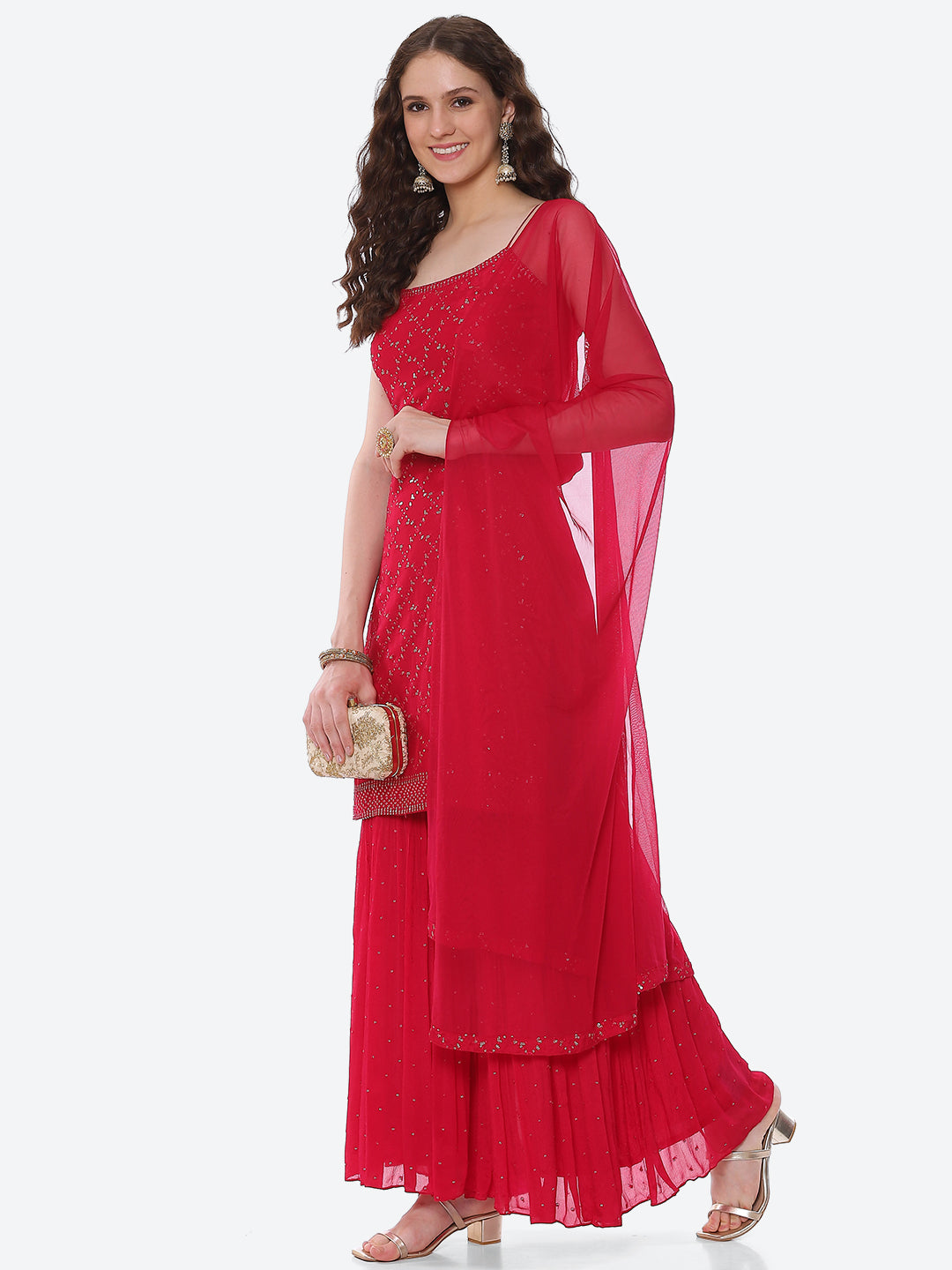 Sequin Crepe Kurta With Garara &amp; Dupatta