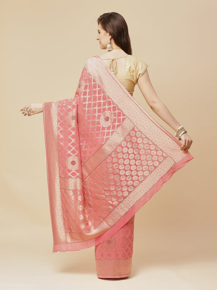 Zari Jaal Stone Art Georgette Plain Saree