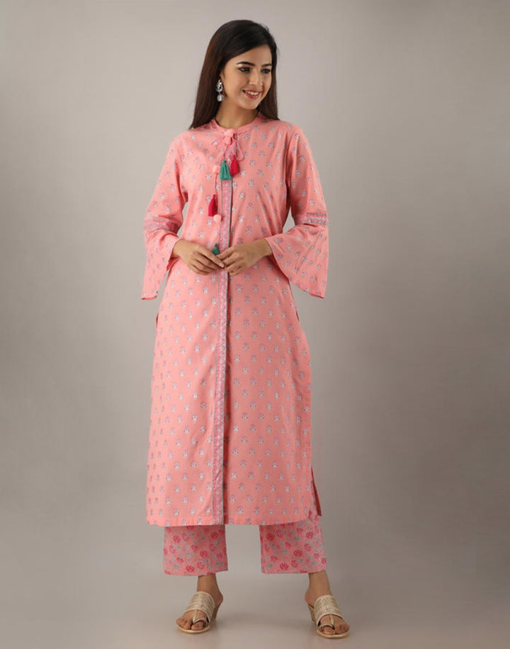 Printed Cotton Kurti And Pant With Bell Sleeves