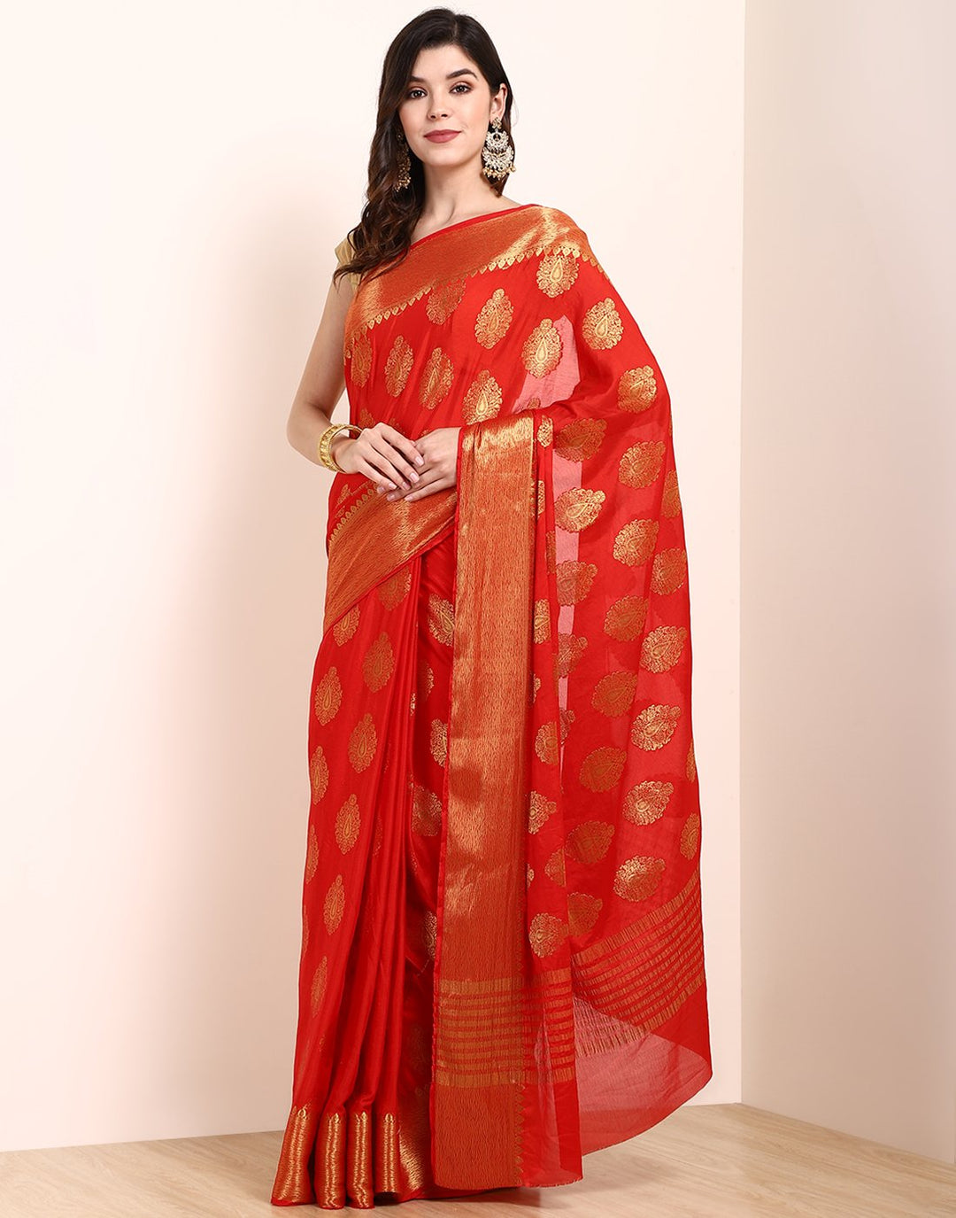 Red Art Crape Saree