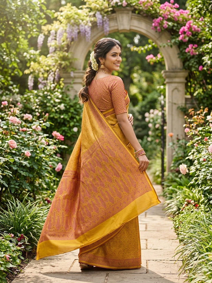 Mustard Woven Design Satan Resham Banarasi Saree