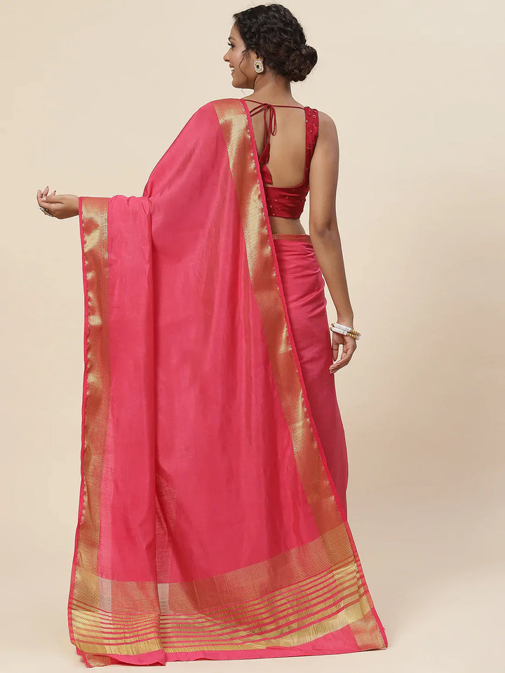 Plain Zari Border Handloom Woven Saree