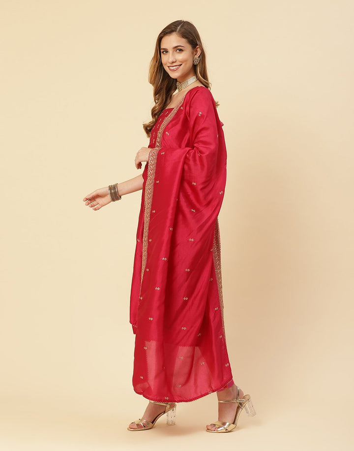 Embroidered Art Handloom Suit Piece With Art Silk Dupatta