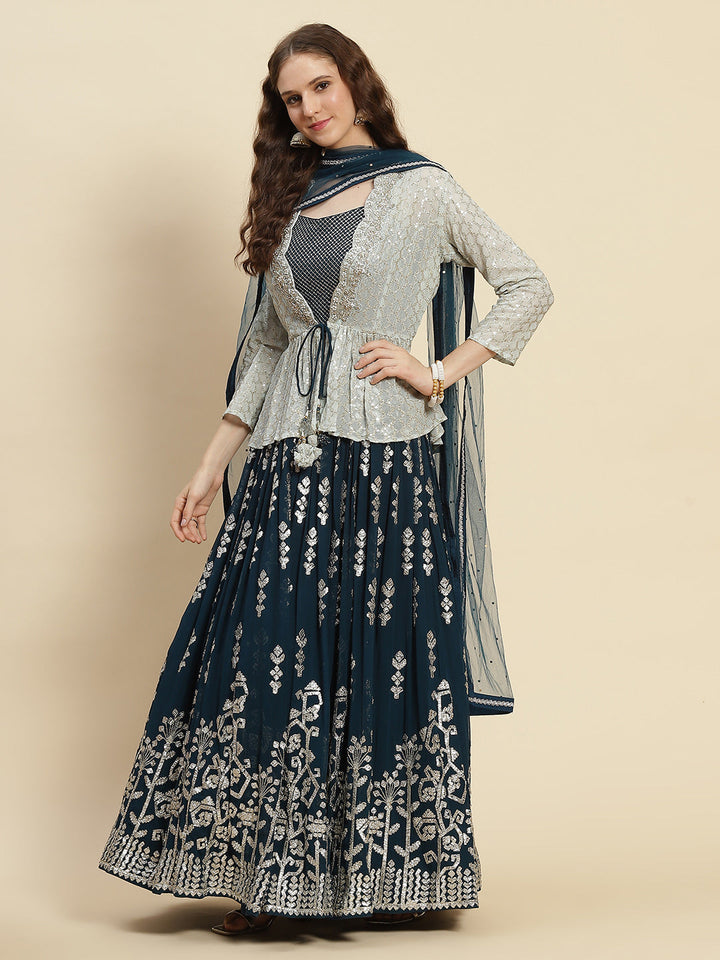 Gota Embroidered Georgette Choli Jacket With Lehenga &amp; Net Dupatta