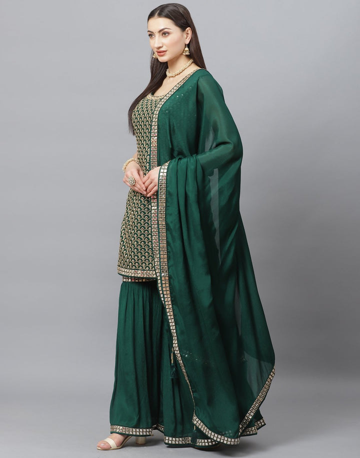 Elegant Red Art Crepe Stitched Gharara Set