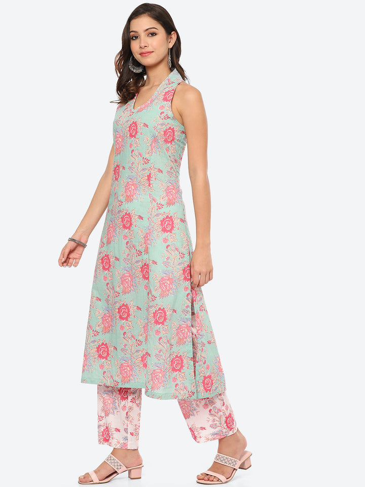 Floral Printed Cotton Kurta With Pant