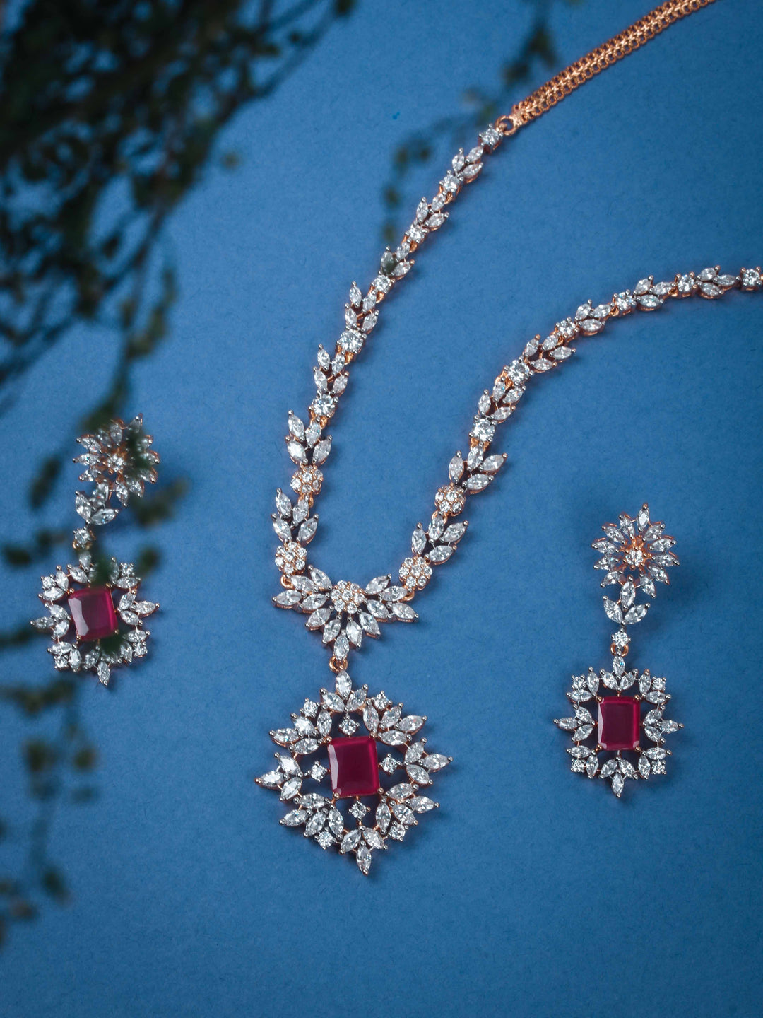 Golden AD Silver Pendant Set With Earrings