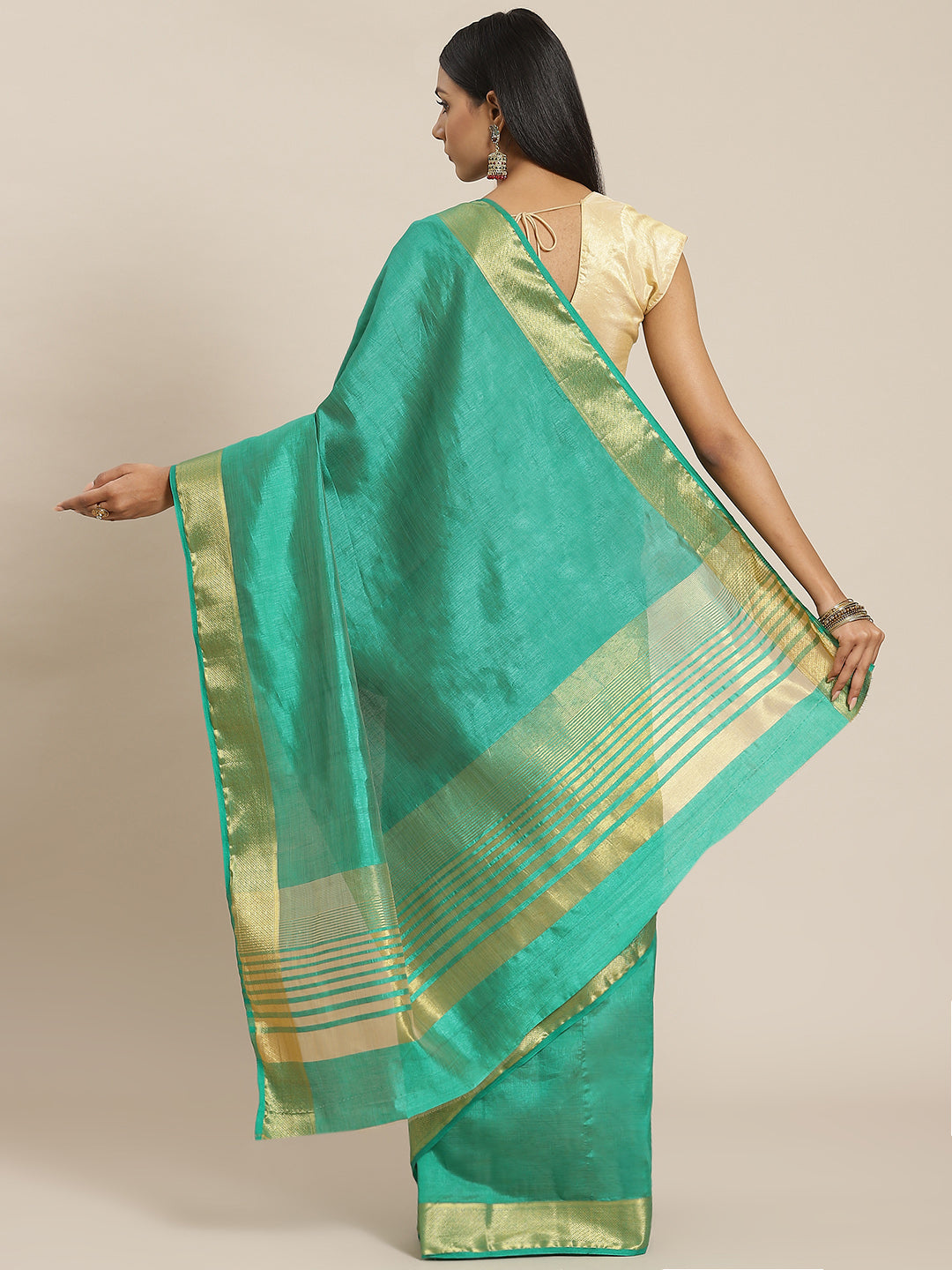 Plain Zari Border Art Handloom Woven Saree