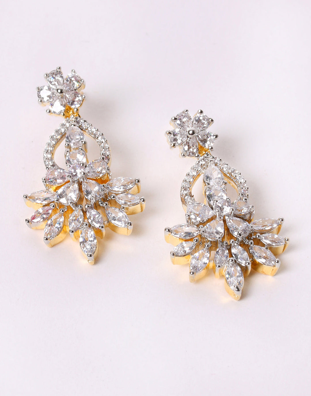 Elegant Gold Toned With White Stone Earrings