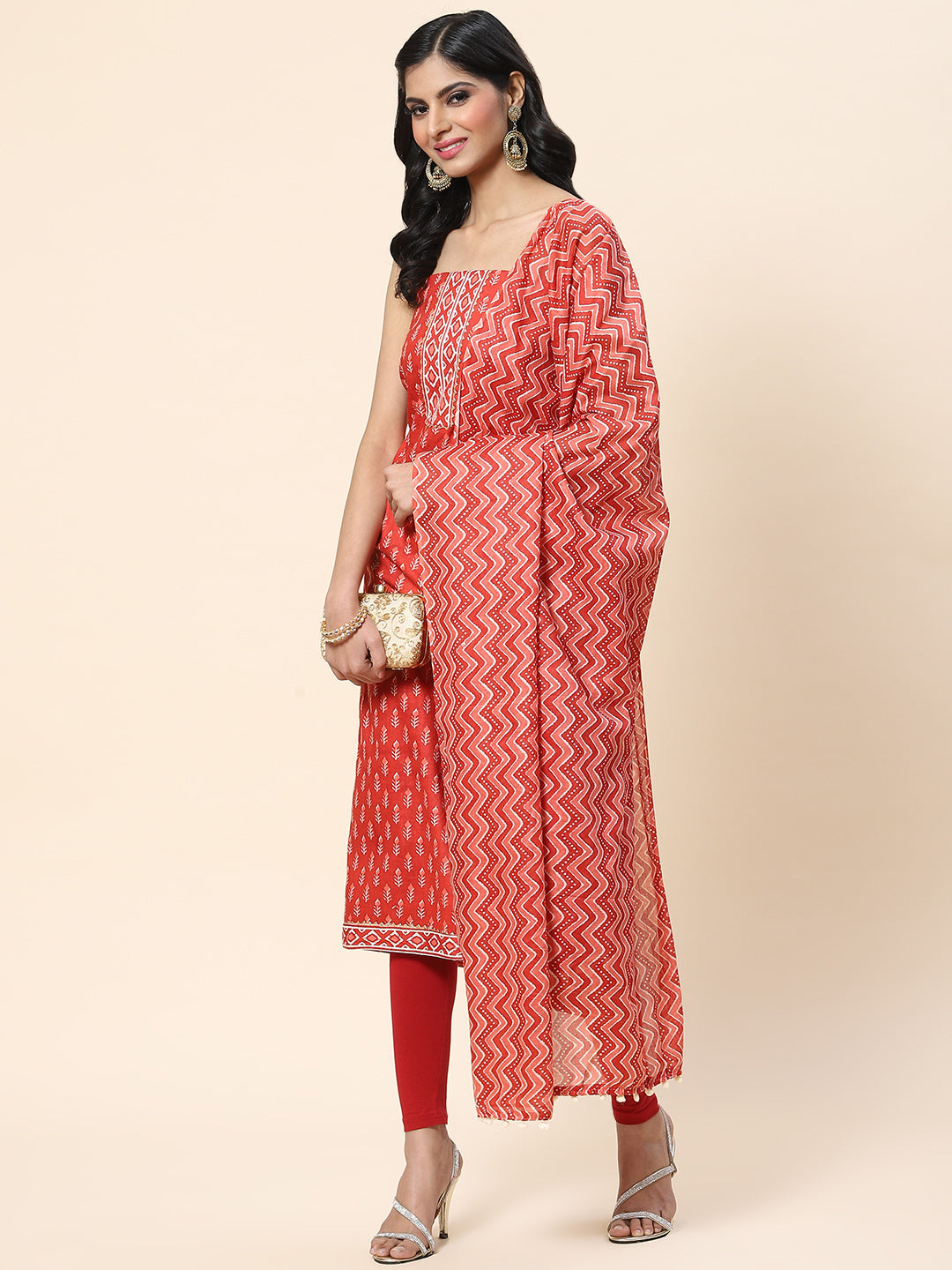 Printed Cotton Unstitched Suit Piece With Dupatta