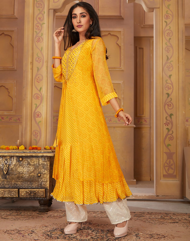 MBZ Meena Bazaar-Yellow Chiffon Kurti