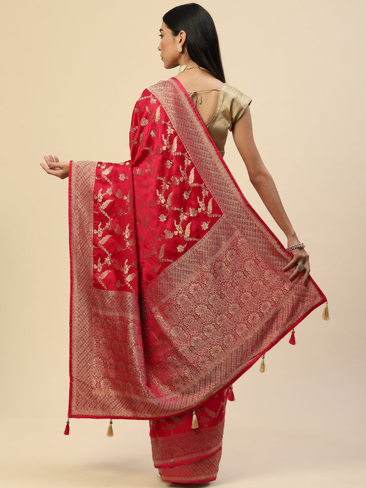 Floral Stone Jaal Satin Woven Saree