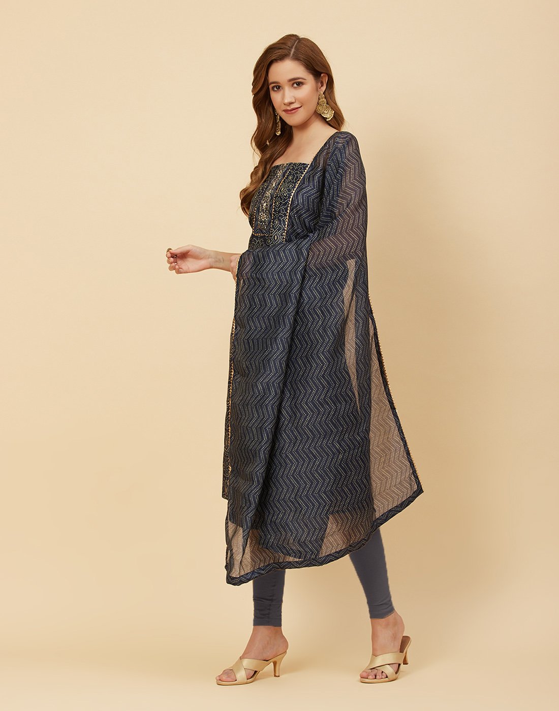 Printed Chanderi Suit Piece With Patch Work
