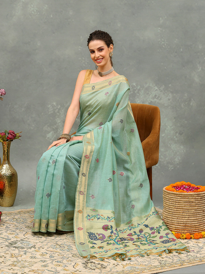 Woven Design Cotton Blend Saree