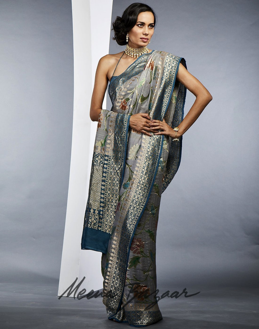 Grey Banarasi Woven Saree