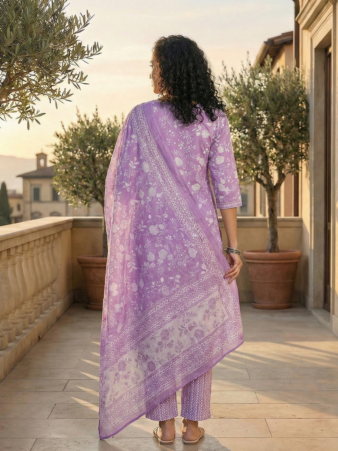 Printed Cotton Blend Kurta With Pant &amp; Dupatta
