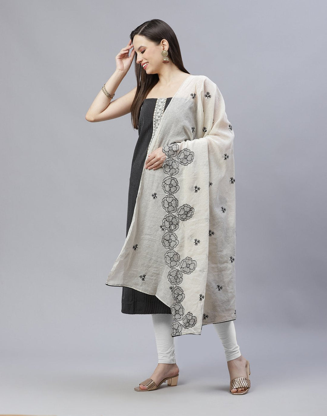Cotton Suit Piece With Embroidered Dupatta