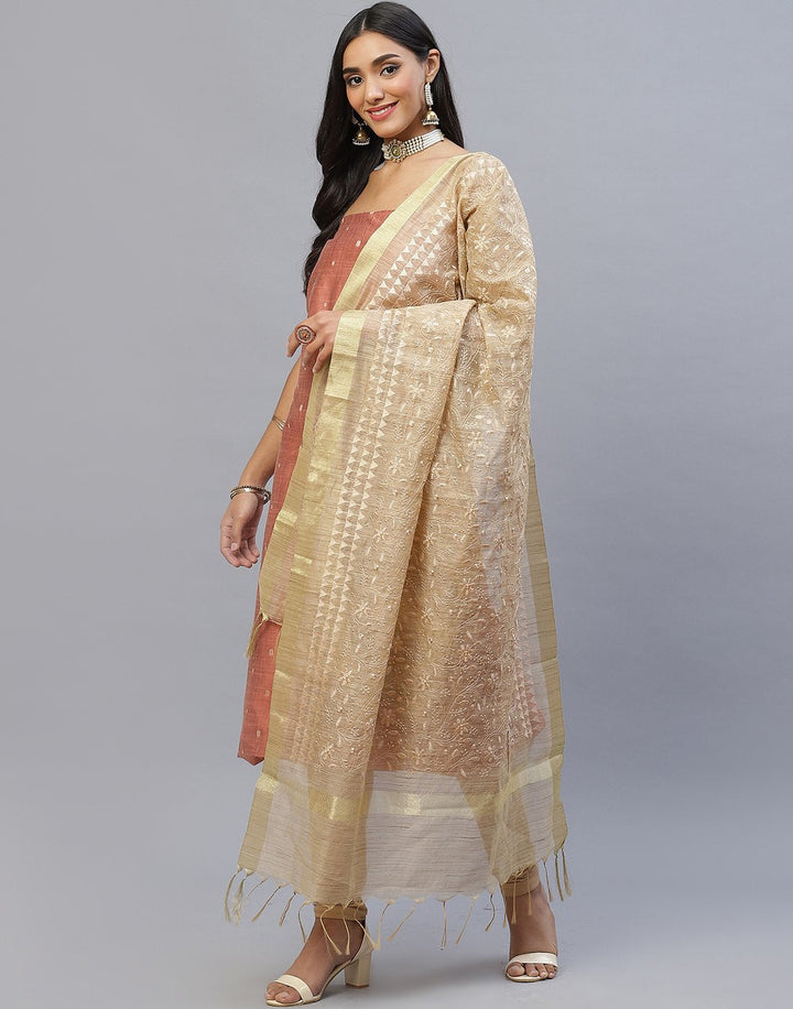 Chanderi Embroidered Suit Piece with fancy dupatta