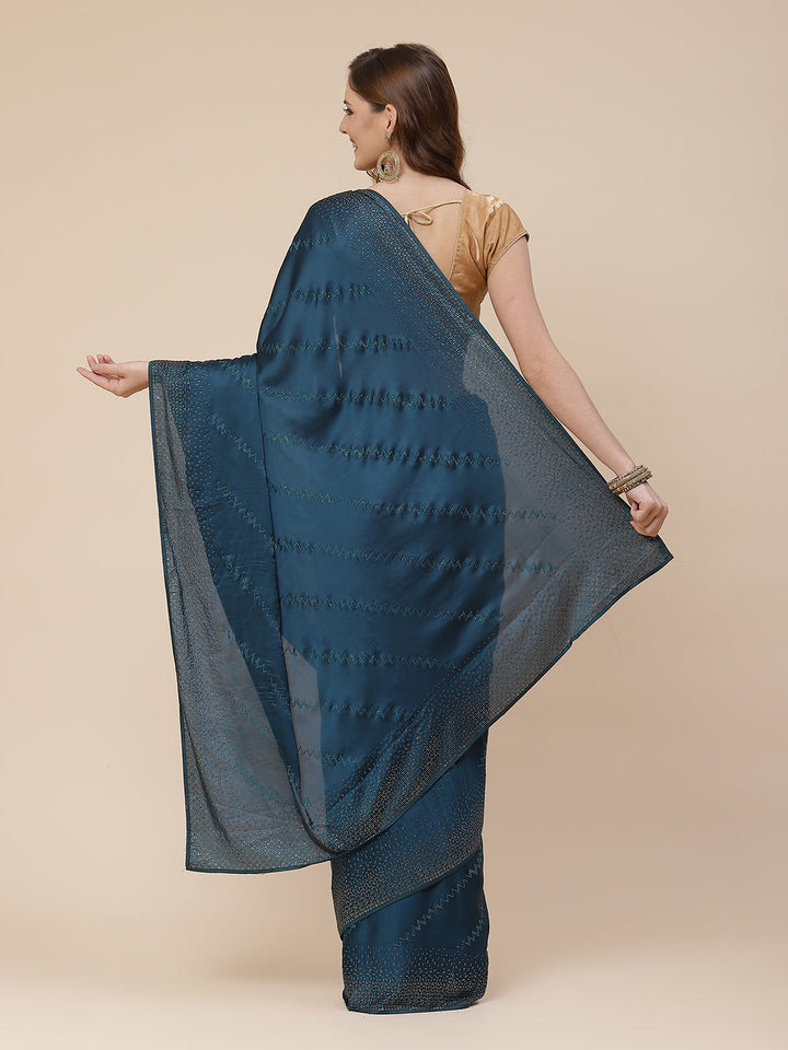 Stone Work Handloom Pure Satin Embroidered Saree