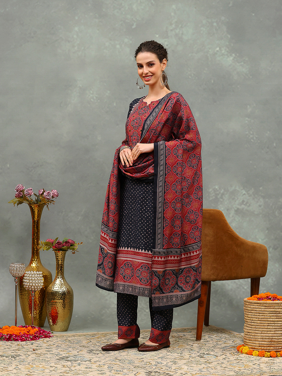 Printed Muslin Kurta With Pants &amp; Dupatta