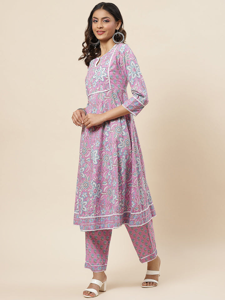 Floral Printed Cotton Kurta With Palazzo