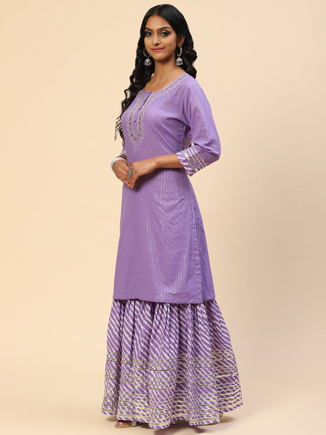 Zari Gota Work Cotton Kurta With Pants